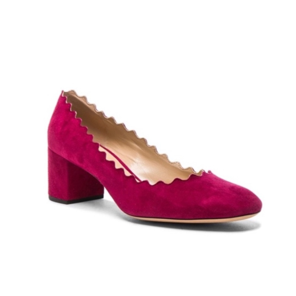 Chloe Scalloped Suede Block Heel Pump